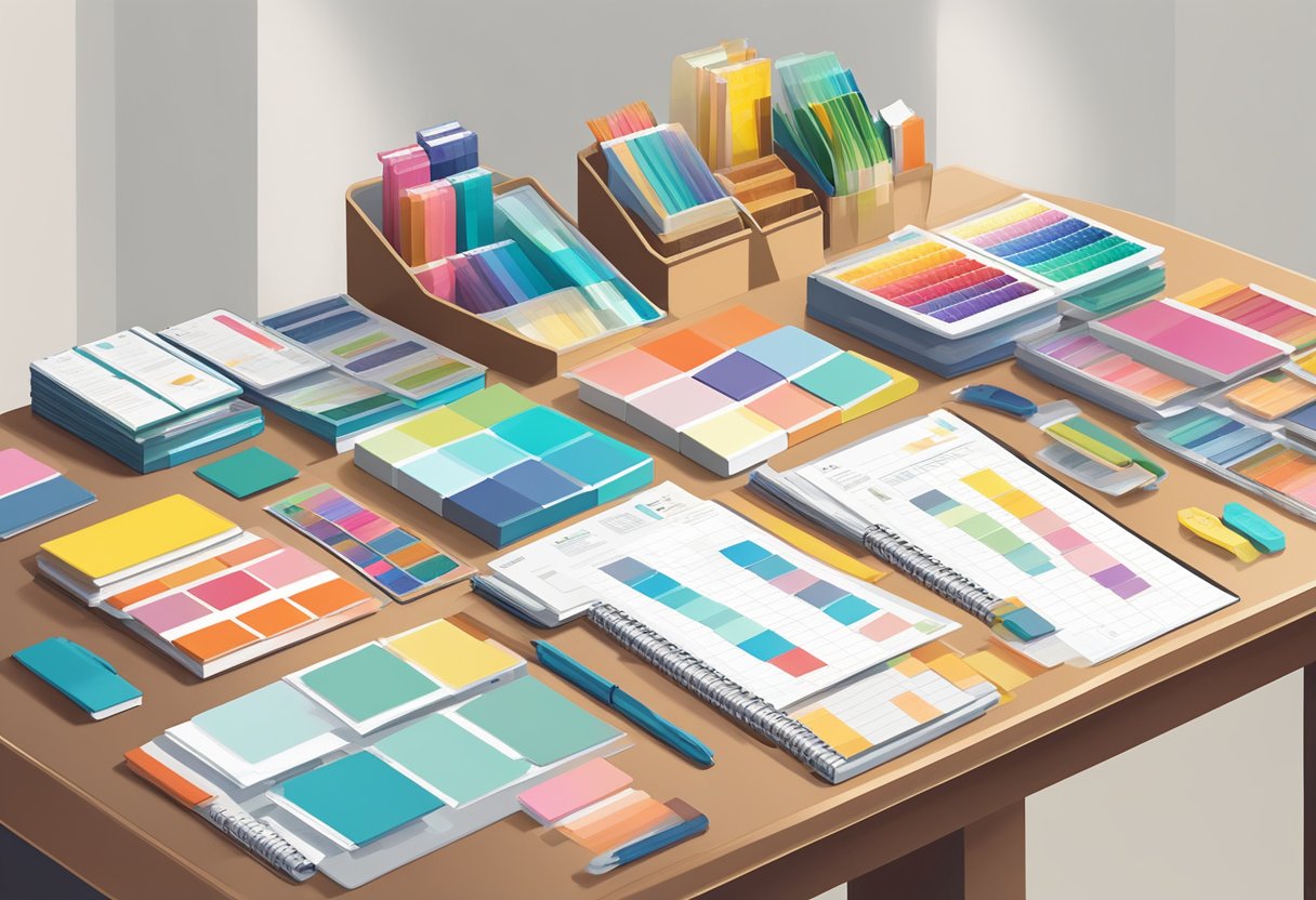 A colorful array of planner options displayed on a table with price tags and comparison charts
